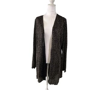 Chico's Travelers Collection 3 Black Gold Open Leopard Boho Cardigan Duster